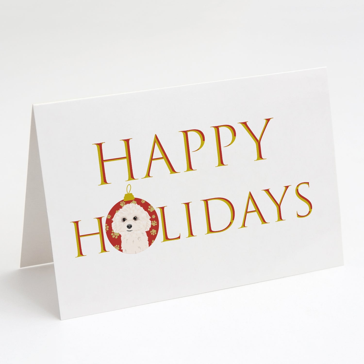 PoodleToy White Happy Holidays Greeting Cards Pack of 8 Blank Cards with Envelopes Whimsical A7 Size 5x7