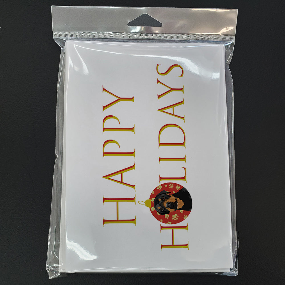 Rottweiler Black and Rust Happy Holidays Greeting Cards Pack of 8 Blank Cards with Envelopes Whimsical A7 Size 5x7