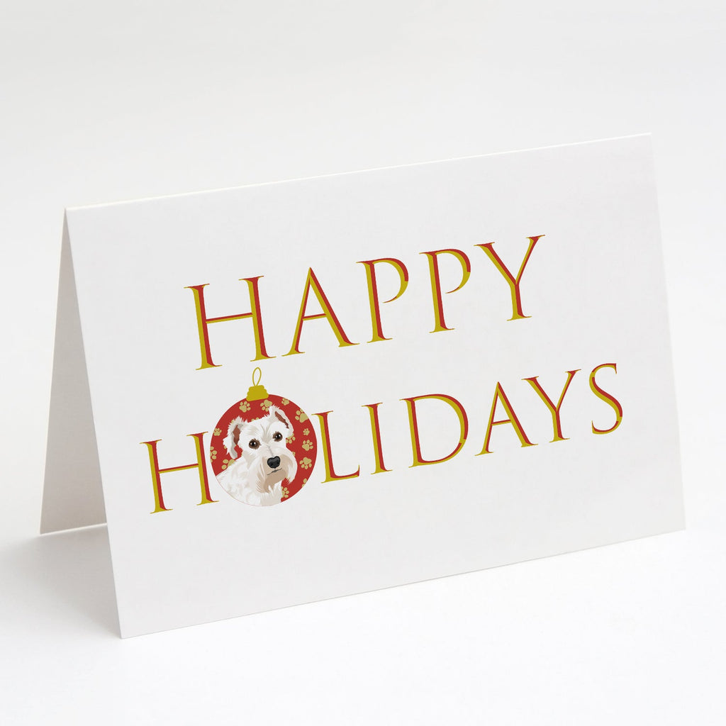 Schnauzer White #1 Happy Holidays Greeting Cards Pack of 8 Blank Cards with Envelopes Whimsical A7 Size 5x7