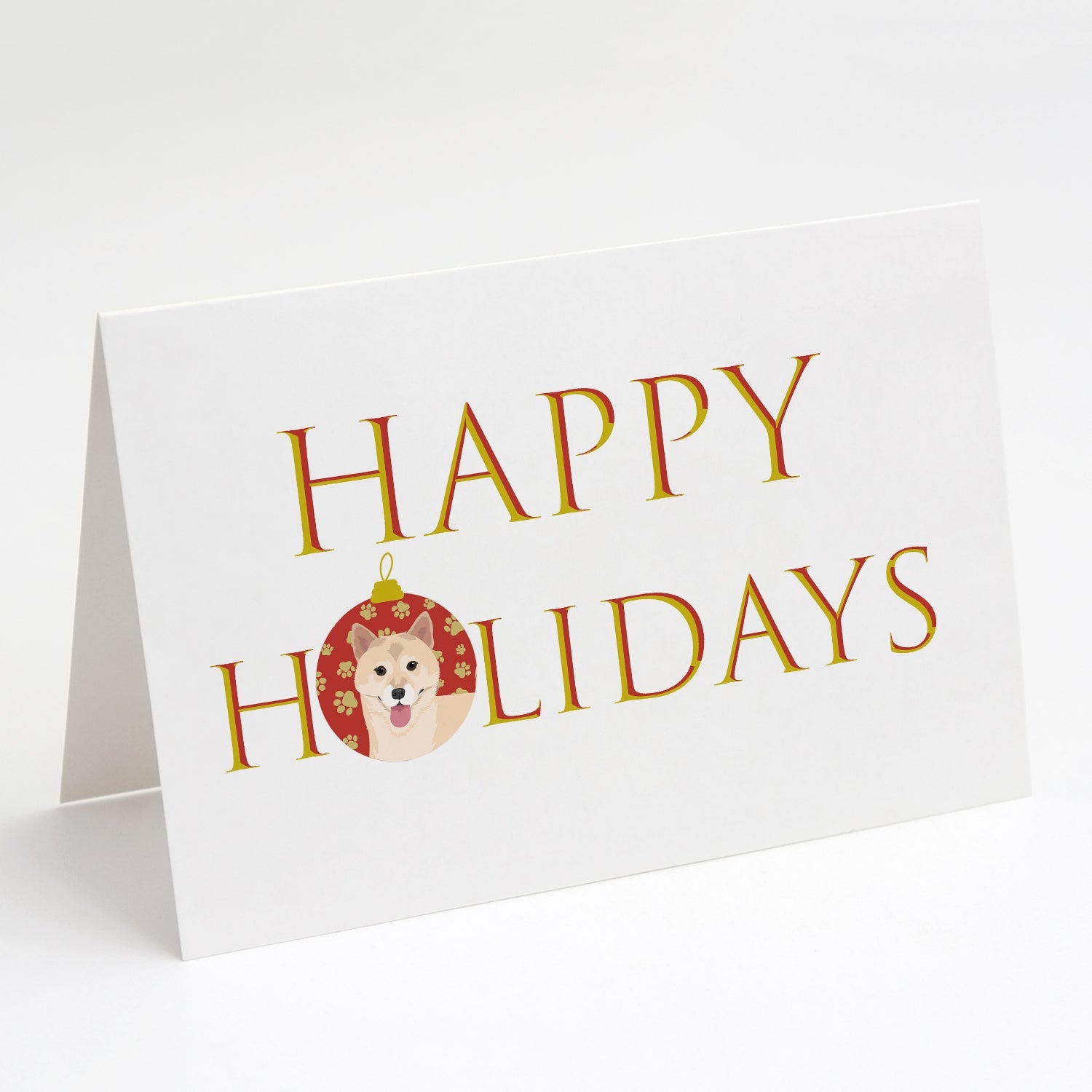 Shiba Inu Cream #1 Happy Holidays Greeting Cards Pack of 8 Blank Cards with Envelopes Whimsical A7 Size 5x7