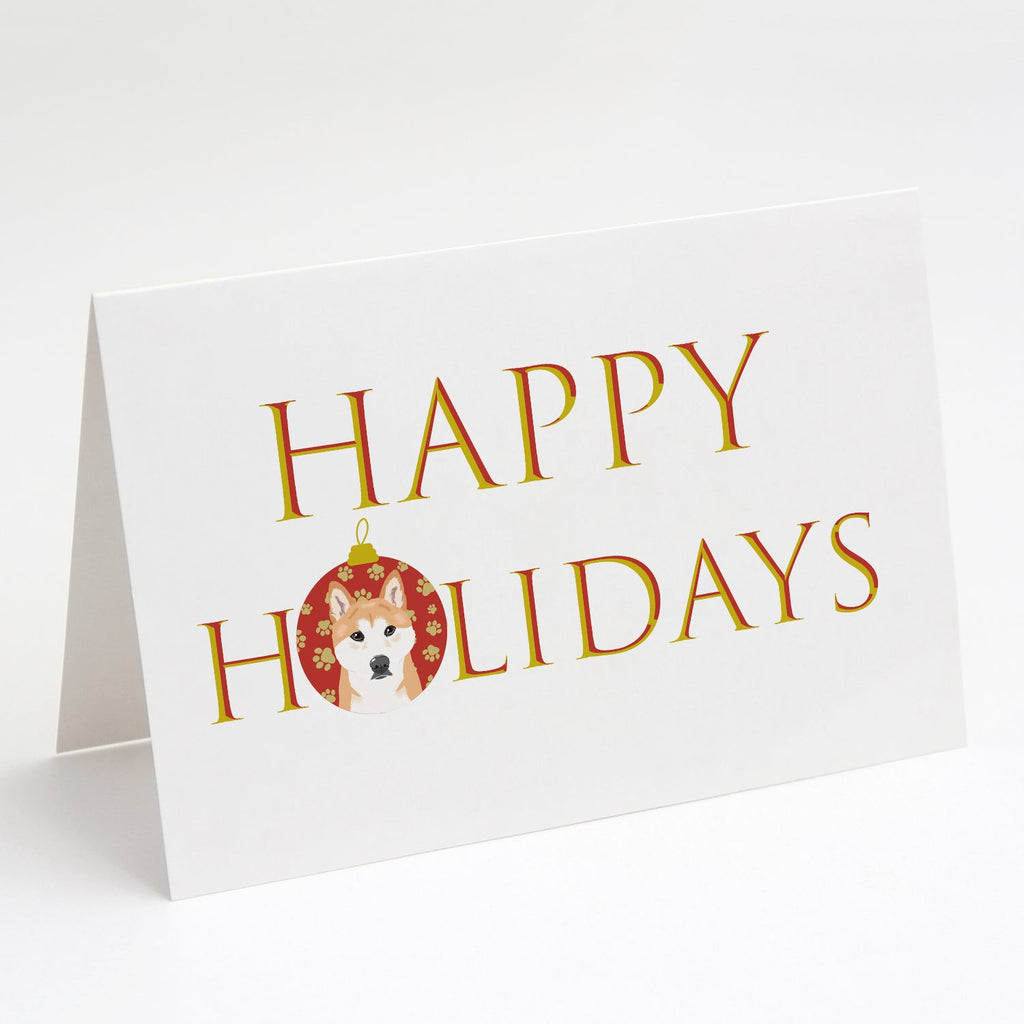 Shiba Inu Red #1 Happy Holidays Greeting Cards Pack of 8 Blank Cards with Envelopes Whimsical A7 Size 5x7