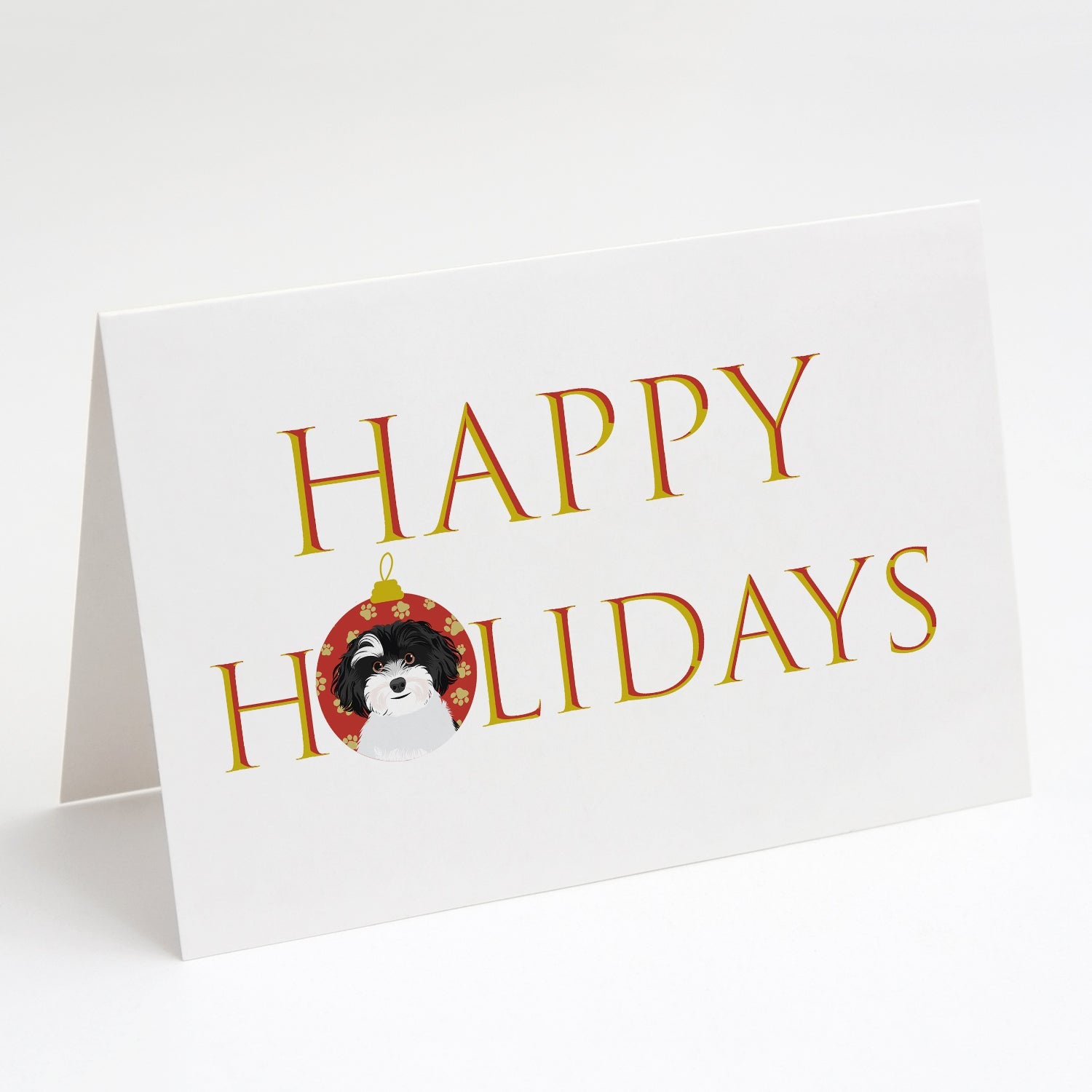 Shih-Tzu Black and White #1 Happy Holidays Greeting Cards Pack of 8 Blank Cards with Envelopes Whimsical A7 Size 5x7