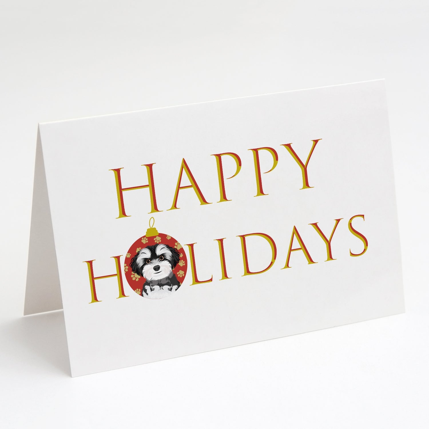 Shih-Tzu Black and White #2 Happy Holidays Greeting Cards Pack of 8 Blank Cards with Envelopes Whimsical A7 Size 5x7