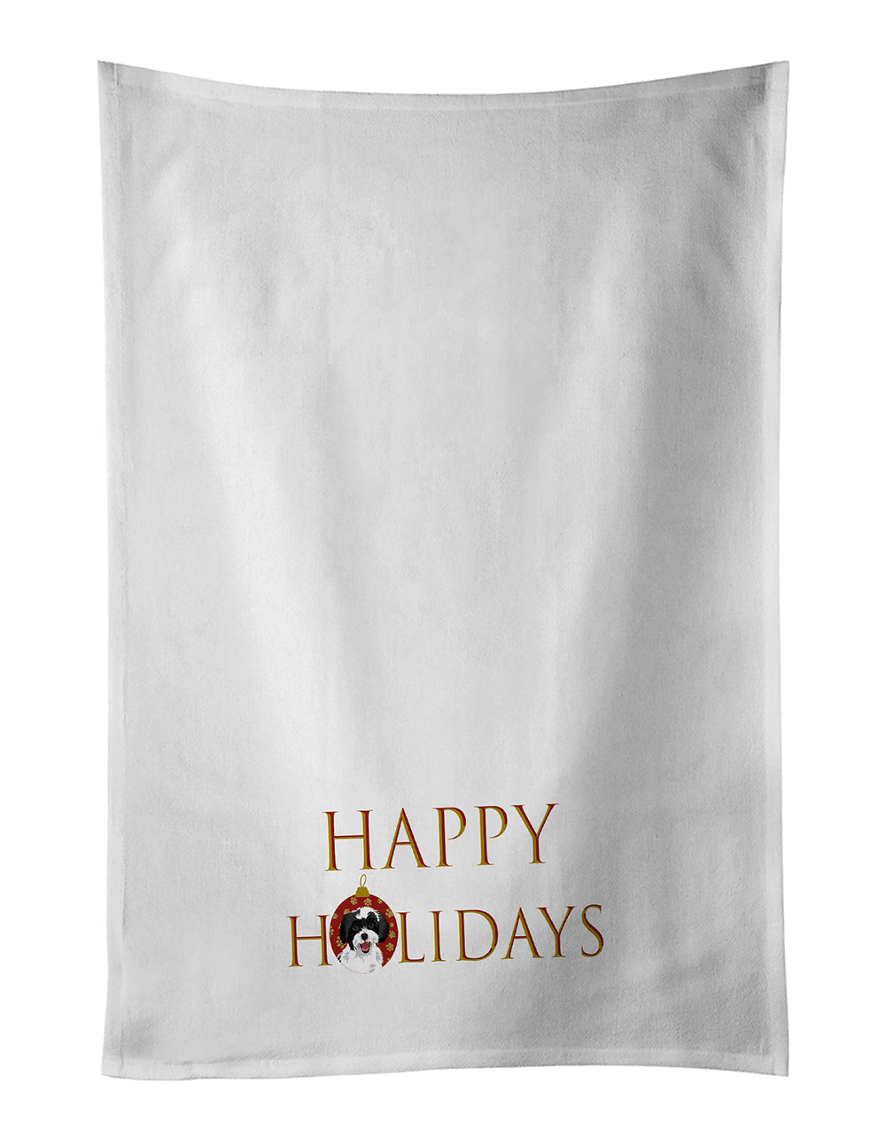 Shih-Tzu Black and White #3 Happy Holidays Kitchen Towel Set of 2 White Dish Towels Decorative Bathroom Hand towel for Hand, Face, Hair, Yoga, Tea, Dishcloth, 19 X 28", White