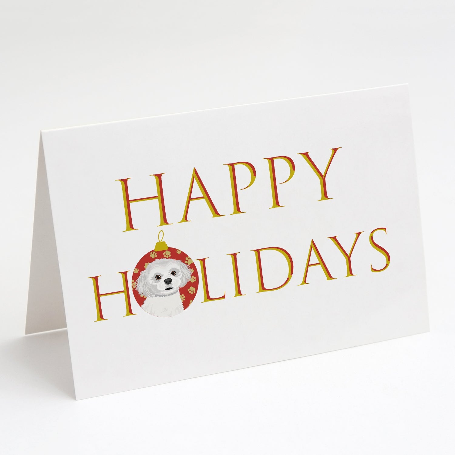 Shih-Tzu Silver and White #1 Happy Holidays Greeting Cards Pack of 8 Blank Cards with Envelopes Whimsical A7 Size 5x7