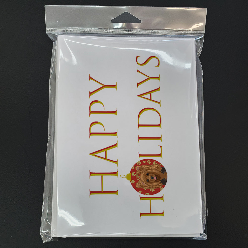 Yorkie Black and Gold #1 Happy Holidays Greeting Cards Pack of 8 Blank Cards with Envelopes Whimsical A7 Size 5x7