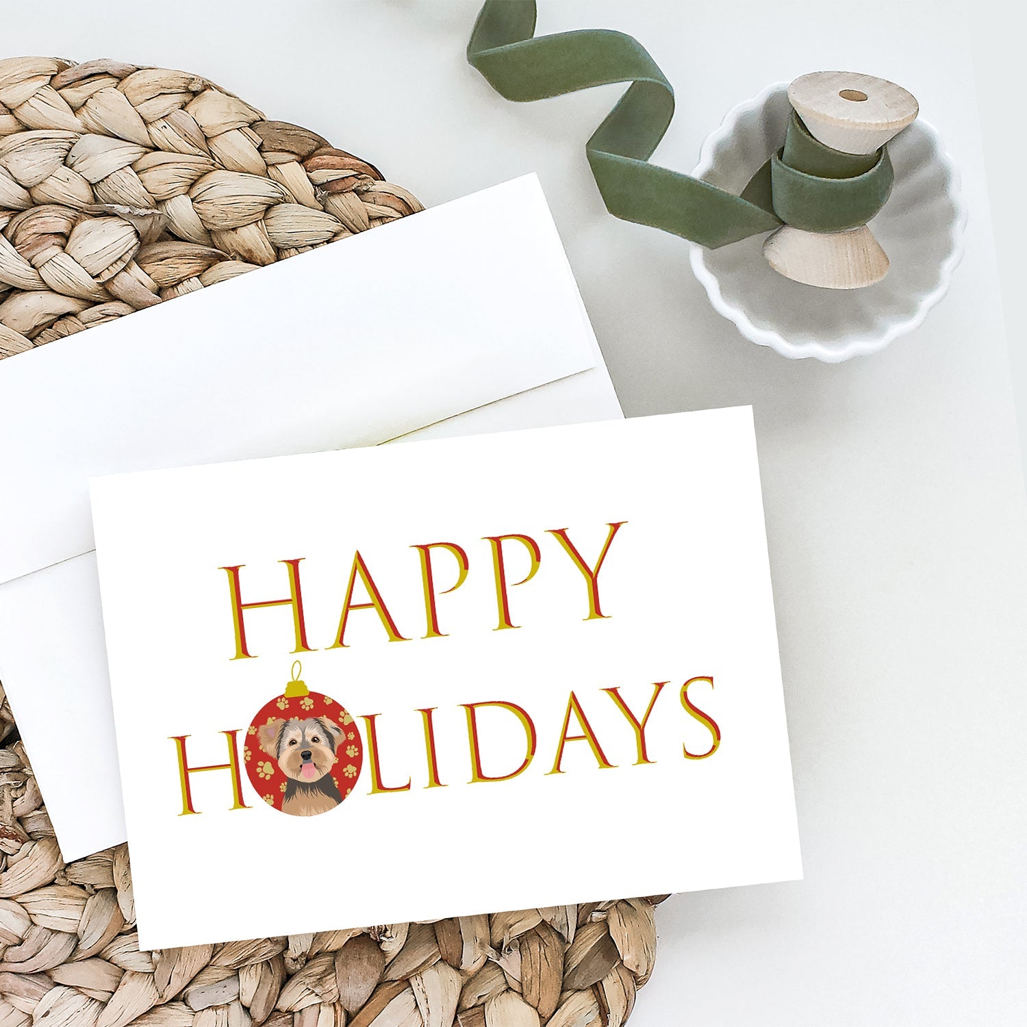 Yorkie Chocolate #2 Happy Holidays Greeting Cards Pack of 8 Blank Cards with Envelopes Whimsical A7 Size 5x7