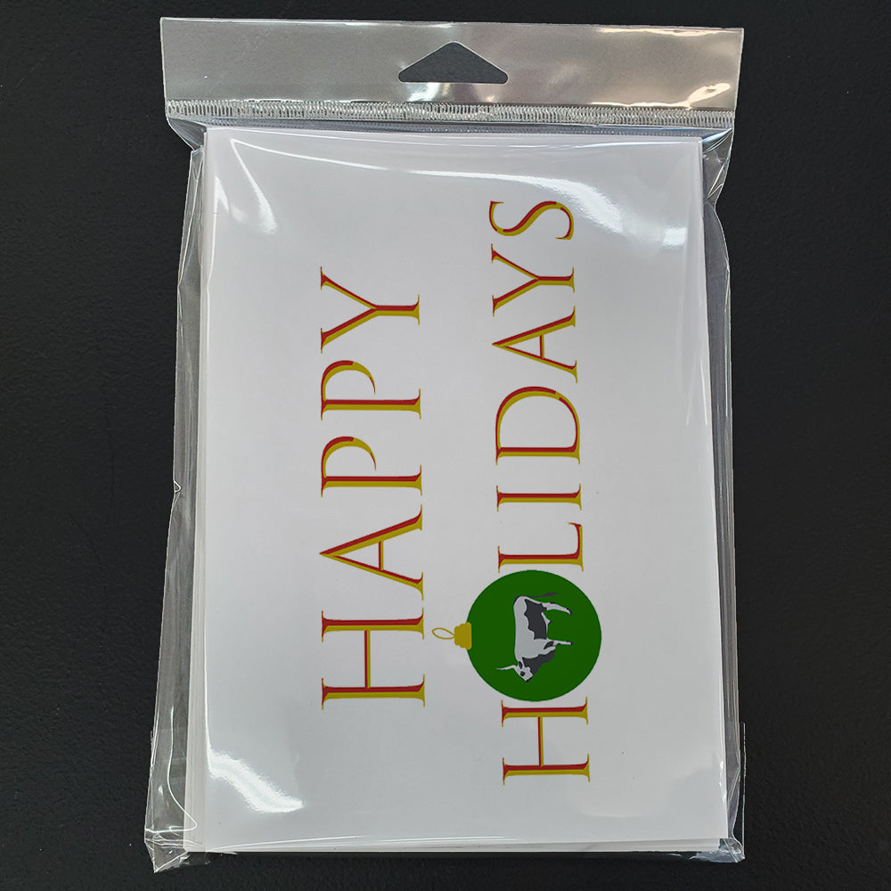 Cows - Hungarian Grey Steppe Cow Happy Holidays Greeting Cards Pack of 8 Blank Cards with Envelopes Whimsical A7 Size 5x7