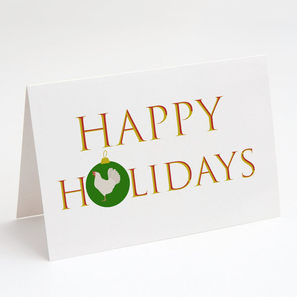 Chickens - Leghorn Chicken Happy Holidays Greeting Cards Pack of 8 Blank Cards with Envelopes Whimsical A7 Size 5x7