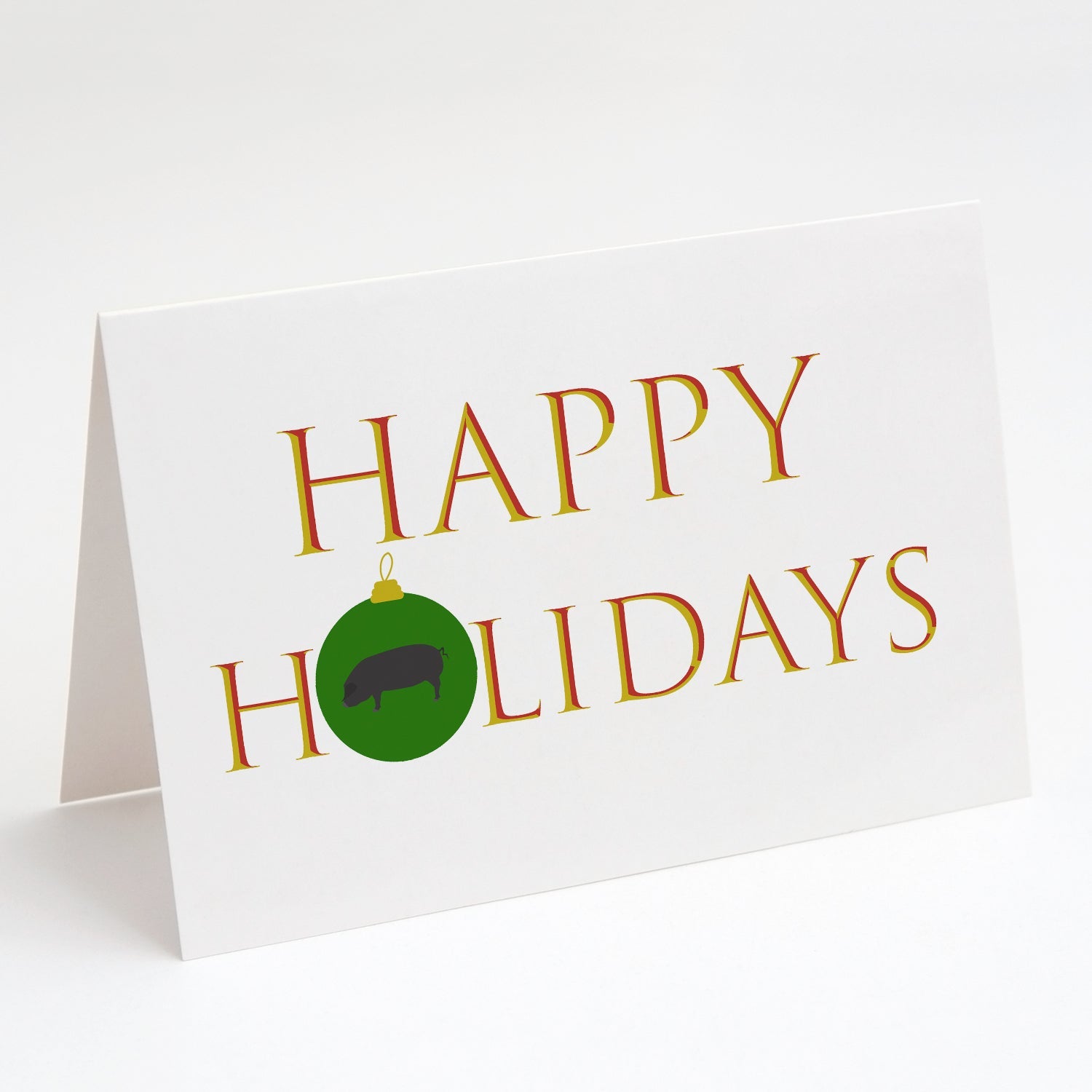 Pigs - Devon Large Black Pig Happy Holidays Greeting Cards Pack of 8 Blank Cards with Envelopes Whimsical A7 Size 5x7