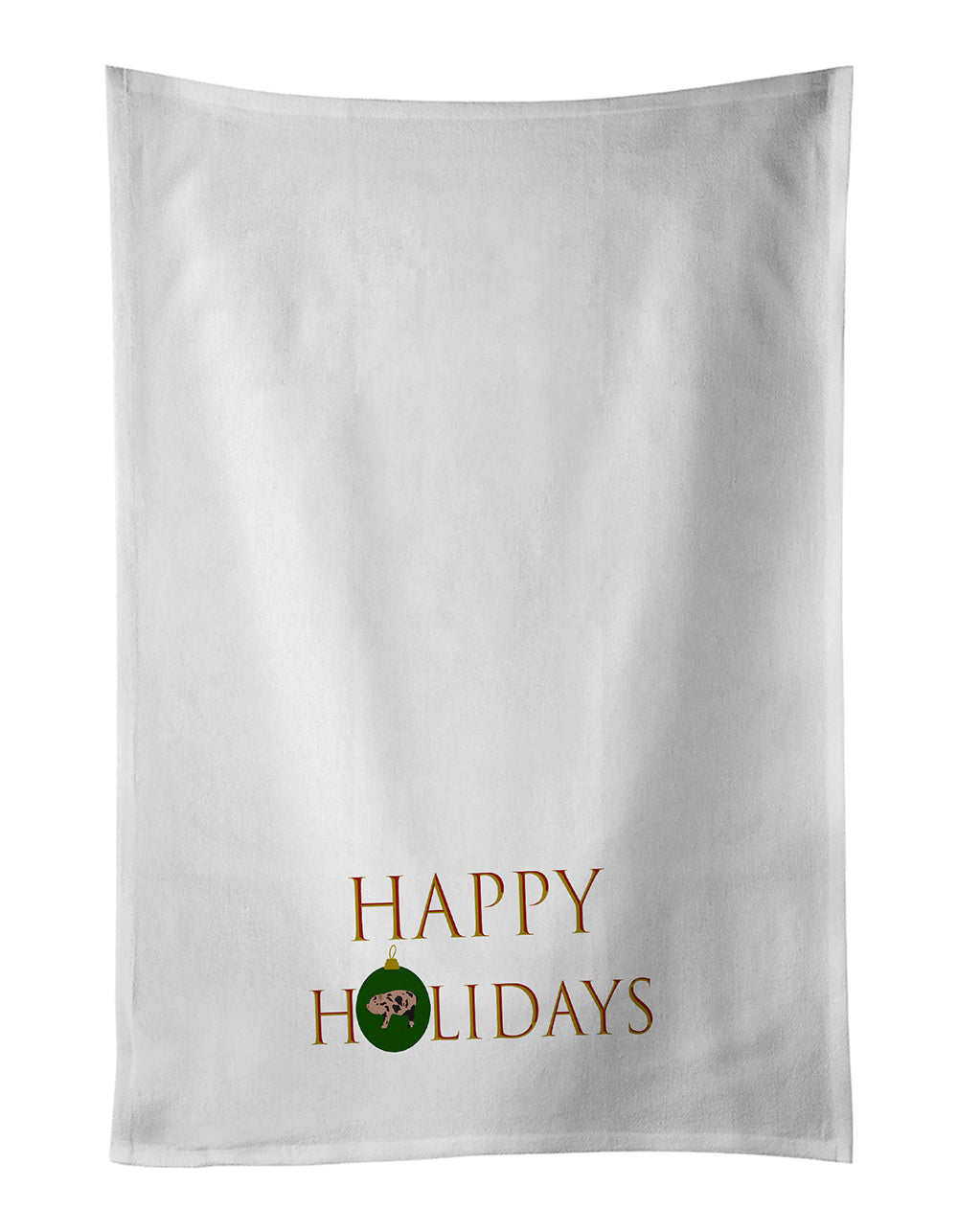 Pigs - Mini Miniature Pig Happy Holidays Kitchen Towel Set of 2 White Dish Towels Decorative Bathroom Hand towel for Hand, Face, Hair, Yoga, Tea, Dishcloth, 19 X 28", White