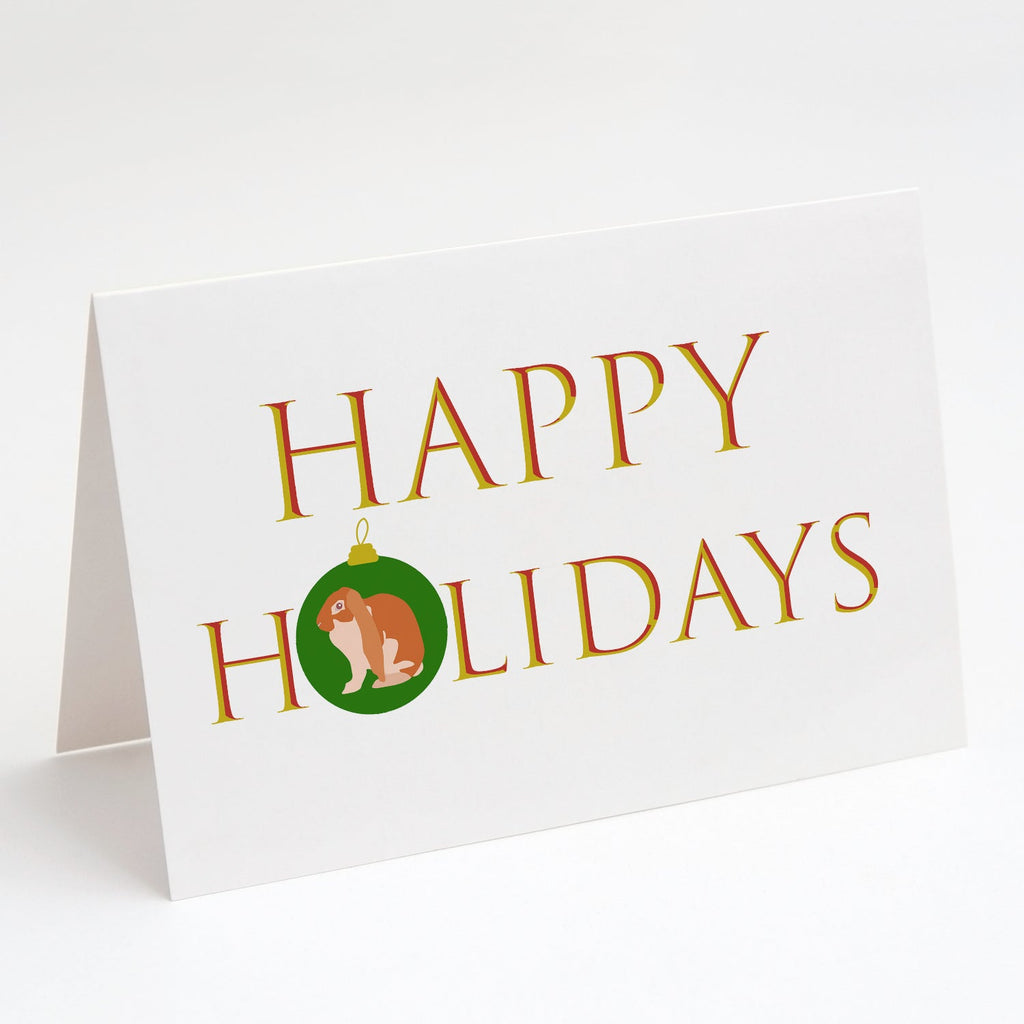 Rabbits - English Lop Rabbit Happy Holidays Greeting Cards Pack of 8 Blank Cards with Envelopes Whimsical A7 Size 5x7