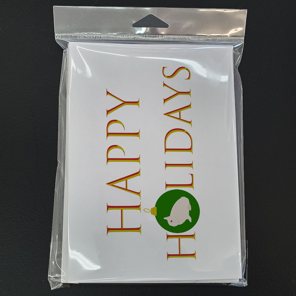 Rabbits - Hermelin Rabbit Happy Holidays Greeting Cards Pack of 8 Blank Cards with Envelopes Whimsical A7 Size 5x7