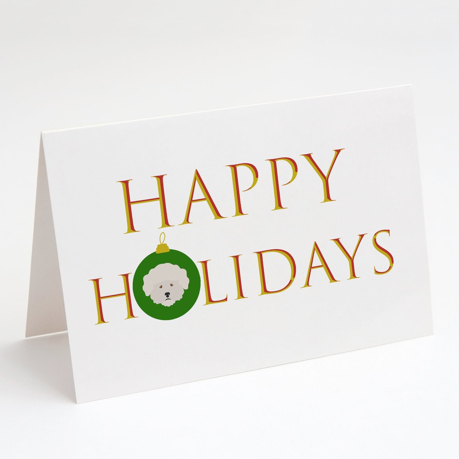 Bichon Frise - Dog Face Happy Holidays Christmas Greeting Cards Pack of 8 Blank Cards with Envelopes Whimsical A7 Size 5x7