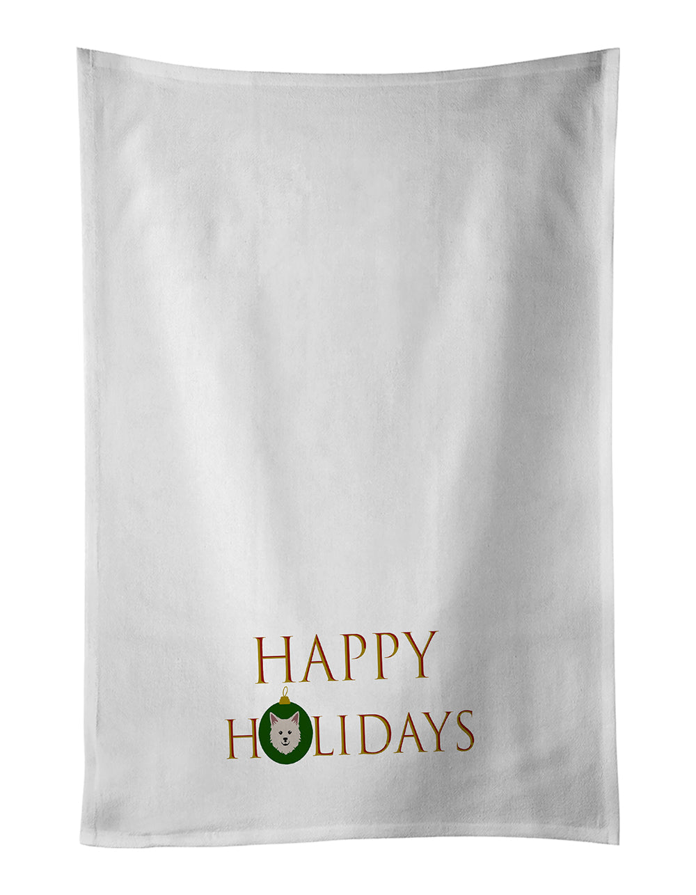 Italian Spitz - Dog Face Happy Holidays Christmas Kitchen Towel Set of 2 White Dish Towels Decorative Bathroom Hand towel for Hand, Face, Hair, Yoga, Tea, Dishcloth, 19 X 28", White