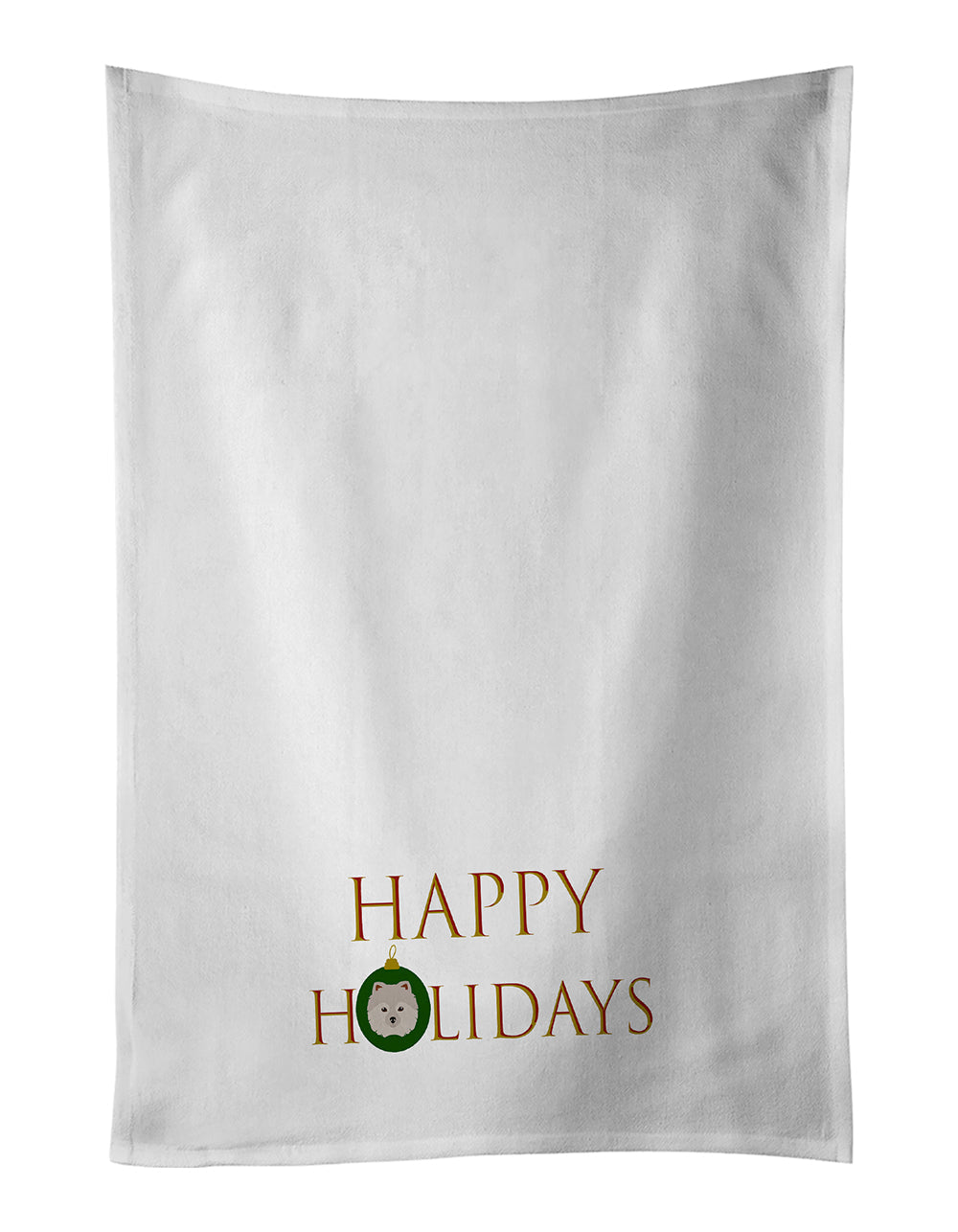 Japanese Spitz - Dog Face Happy Holidays Christmas Kitchen Towel Set of 2 White Dish Towels Decorative Bathroom Hand towel for Hand, Face, Hair, Yoga, Tea, Dishcloth, 19 X 28", White