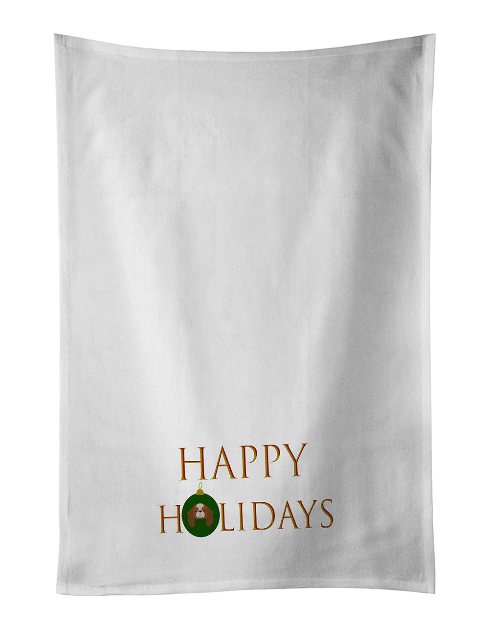 Cavalier King Charles Spaniel - Blenheim - Dog Face Happy Holidays Christmas Kitchen Towel Set of 2 White Dish Towels Decorative Bathroom Hand towel for Hand, Face, Hair, Yoga, Tea, Dishcloth, 19 X 28", White