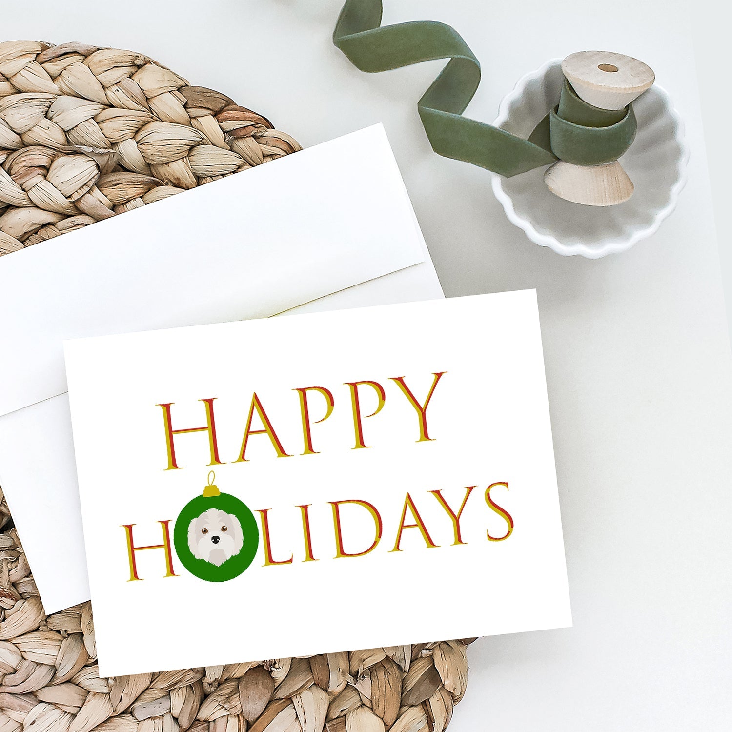 Kyi-Leo - Dog Face Happy Holidays Christmas Greeting Cards Pack of 8 Blank Cards with Envelopes Whimsical A7 Size 5x7