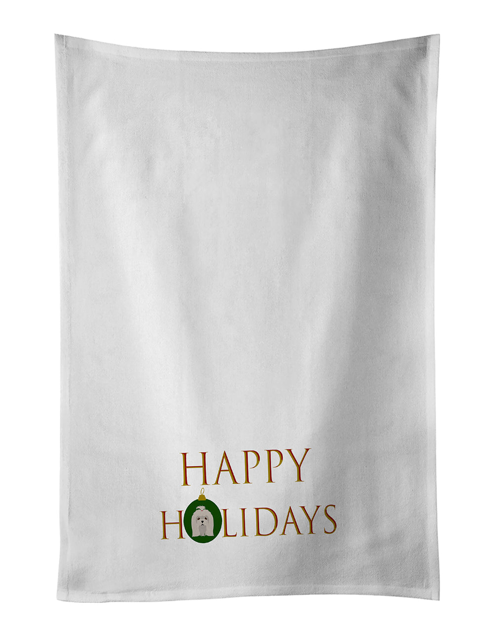 Maltese - Dog Face Happy Holidays Christmas Kitchen Towel Set of 2 White Dish Towels Decorative Bathroom Hand towel for Hand, Face, Hair, Yoga, Tea, Dishcloth, 19 X 28", White