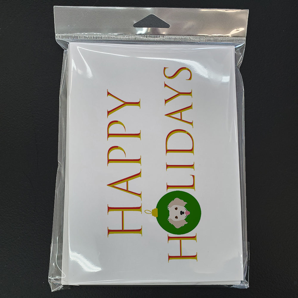 Small Greek Domestic Dog - Dog Face Happy Holidays Christmas Greeting Cards Pack of 8 Blank Cards with Envelopes Whimsical A7 Size 5x7