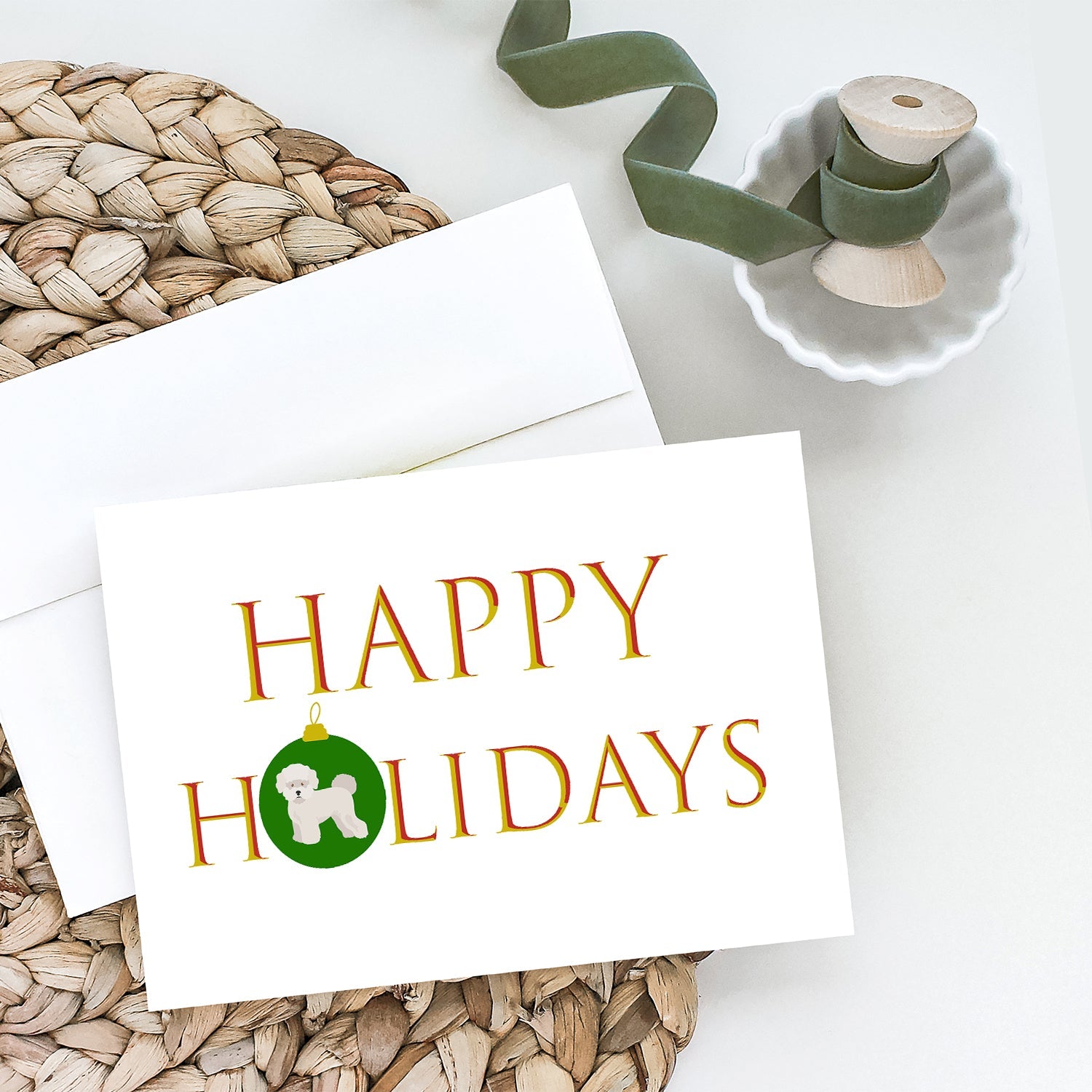 Bichon Frisé #2 Happy Holidays Greeting Cards Pack of 8 Blank Cards with Envelopes Whimsical A7 Size 5x7