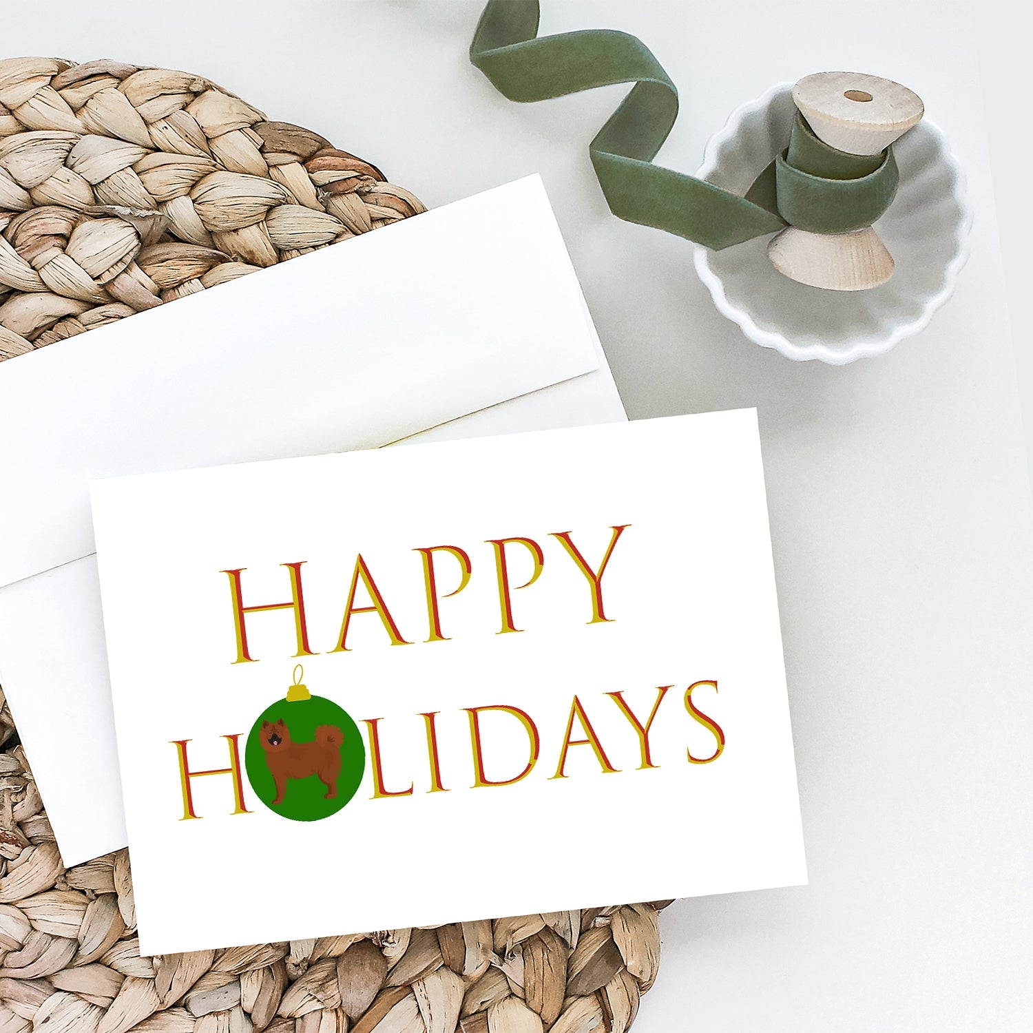 Eurasier Happy Holidays Greeting Cards Pack of 8 Blank Cards with Envelopes Whimsical A7 Size 5x7