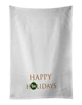 Glen of Imal #2 Happy Holidays Kitchen Towel Set of 2 White Dish Towels Decorative Bathroom Hand towel for Hand, Face, Hair, Yoga, Tea, Dishcloth, 19 X 28", White