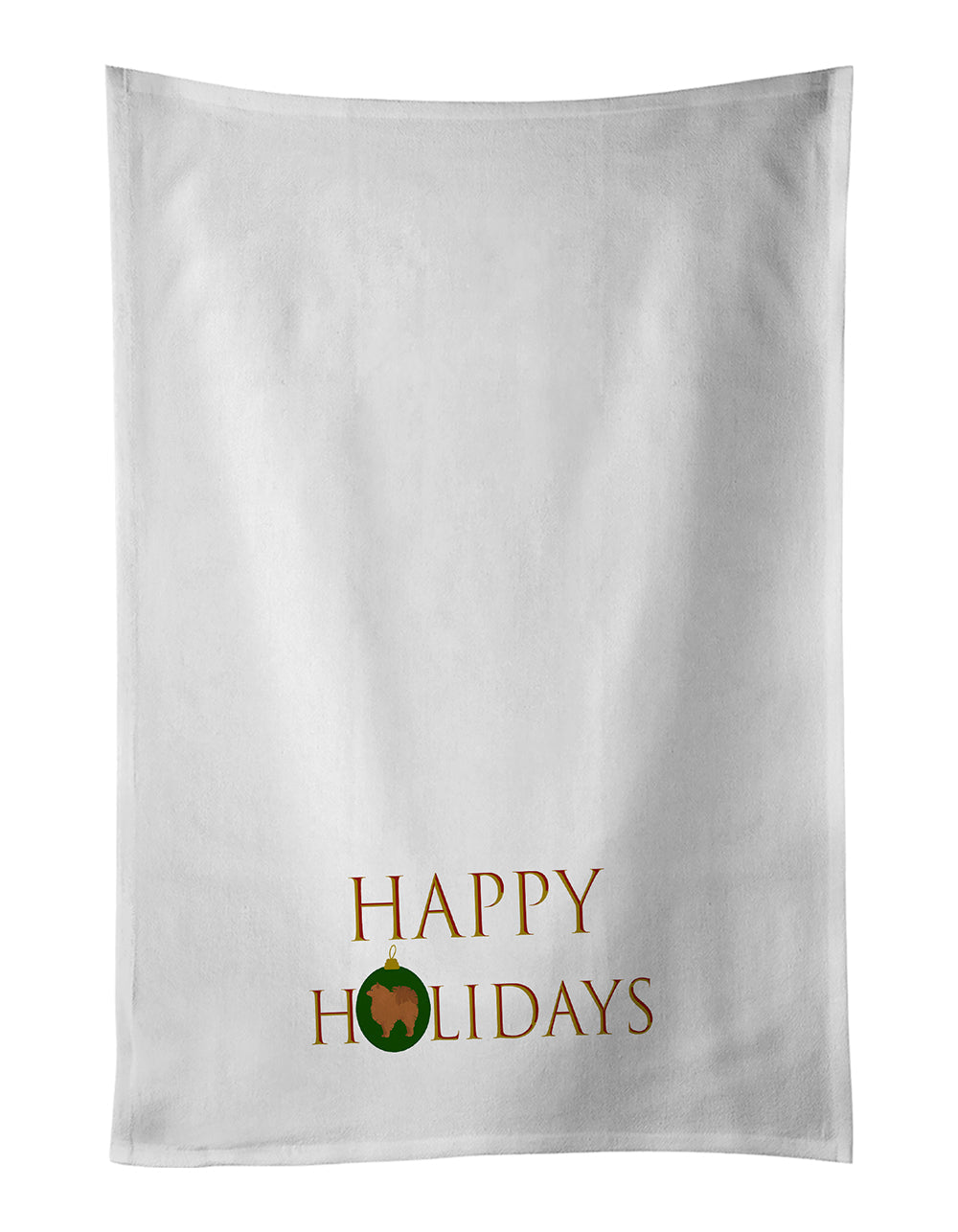 Pomeranian #1 Happy Holidays Kitchen Towel Set of 2 White Dish Towels Decorative Bathroom Hand towel for Hand, Face, Hair, Yoga, Tea, Dishcloth, 19 X 28", White