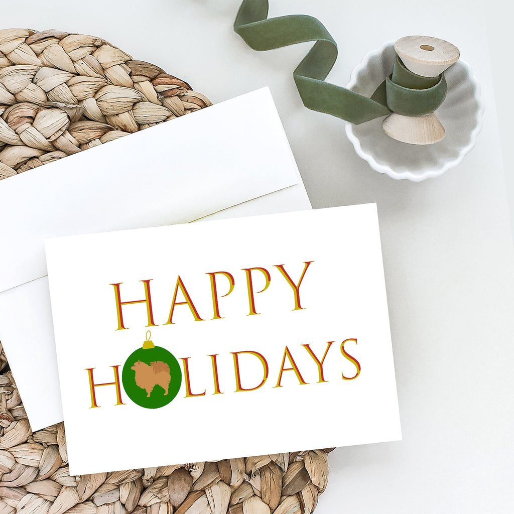 Pomeranian Happy Holidays Greeting Cards Pack of 8 Blank Cards with Envelopes Whimsical A7 Size 5x7