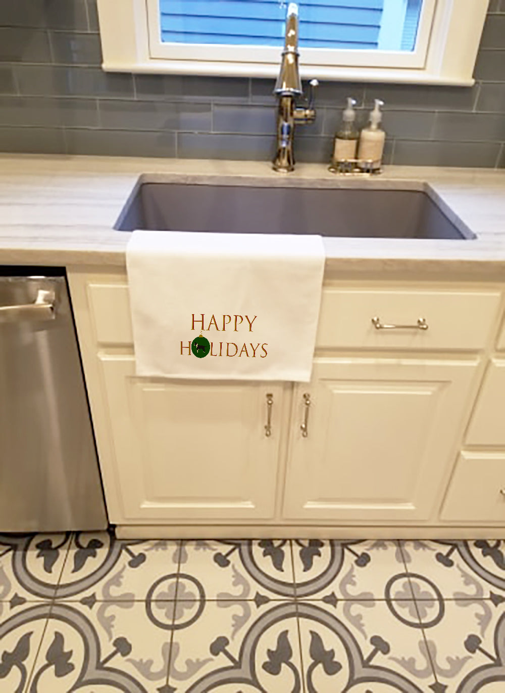 American Staffordshire Terrier Happy Holidays Kitchen Towel Set of 2 White Dish Towels Decorative Bathroom Hand towel for Hand, Face, Hair, Yoga, Tea, Dishcloth, 19 X 28", White