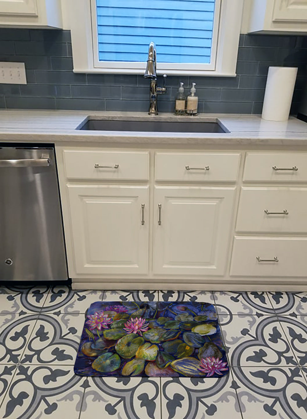 Waterlilies by Neil Drury Memory Foam Kitchen Mat Machine Washable Anti-Fatigue Cushion Comfort Bath or Kitchen Rug