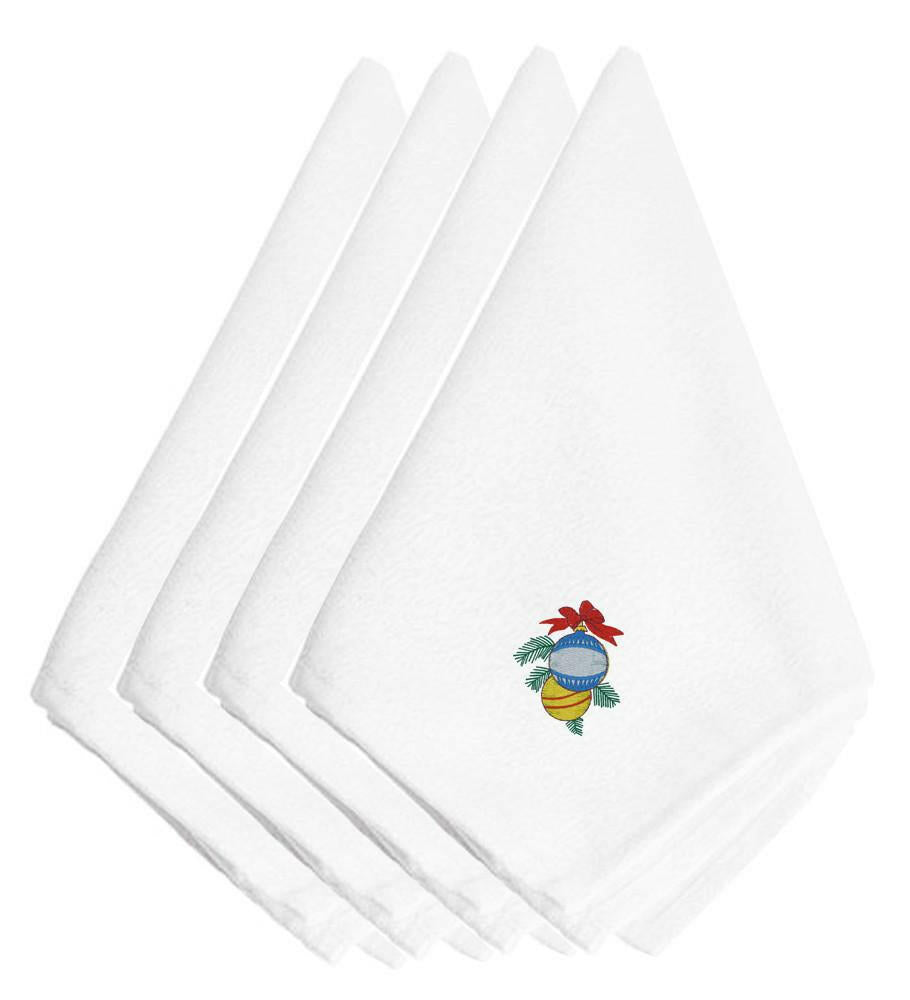 Christmas Ball Ornaments Embroidered Napkins Set of 4 Napkin Cloth Washable, Soft, Durable, Table Dinner Napkins Cloth for Hotel, Lunch, Restaurant, Weddings, Parties