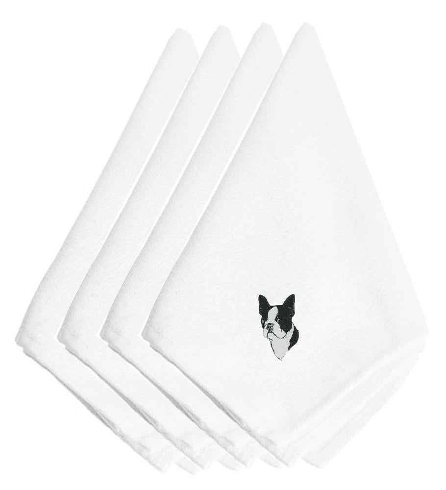 Boston Terrier Embroidered Napkins Set of 4 Napkin Cloth Washable, Soft, Durable, Table Dinner Napkins Cloth for Hotel, Lunch, Restaurant, Weddings, Parties