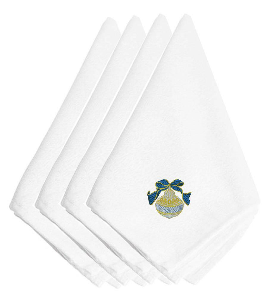 Christmas Gold and Blue Ornament Embroidered Napkins Set of 4 Napkin Cloth Washable, Soft, Durable, Table Dinner Napkins Cloth for Hotel, Lunch, Restaurant, Weddings, Parties