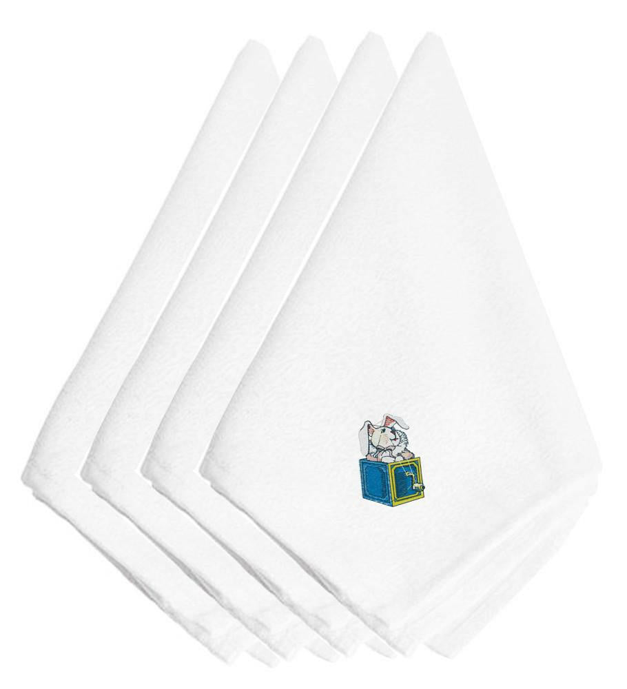 Christmas Toy Rabbit N' a Box Embroidered Napkins Set of 4 Napkin Cloth Washable, Soft, Durable, Table Dinner Napkins Cloth for Hotel, Lunch, Restaurant, Weddings, Parties
