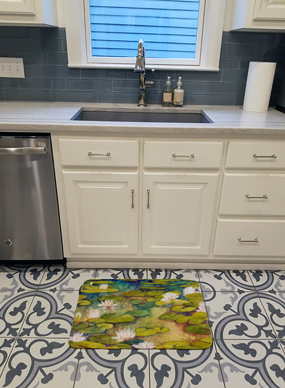 Waterlillies by Ferris Hotard Memory Foam Kitchen Mat Machine Washable Anti-Fatigue Cushion Comfort Bath or Kitchen Rug