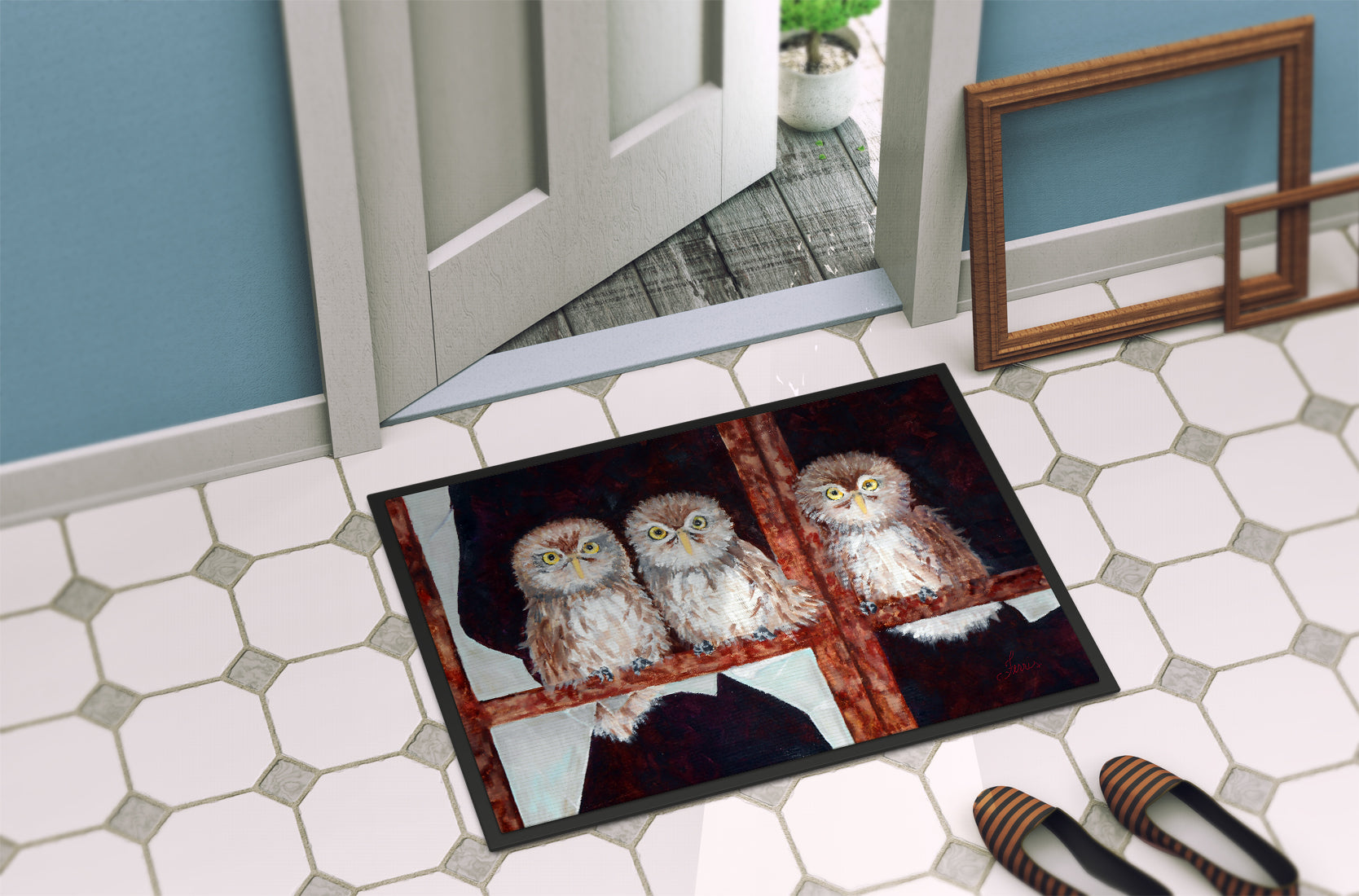 Owls by Ferris Hotard Doormat Indoor Outdoor 18H X 27W Front Door Mat Rugs for Entryway, Non Slip Washable