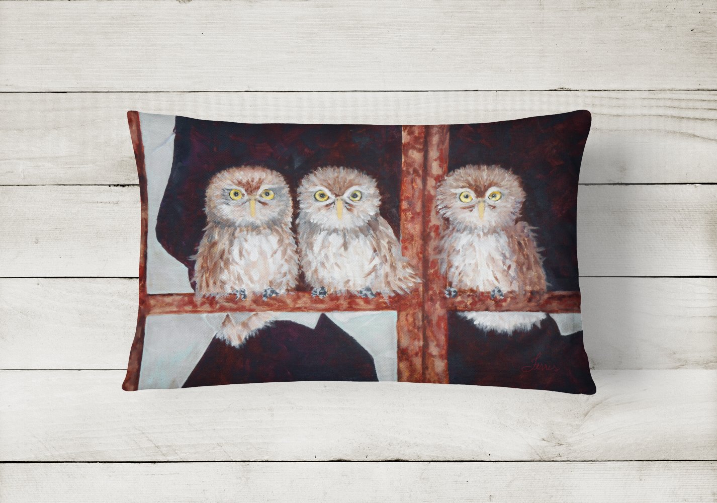 Owls by Ferris Hotard Decorative Throw Pillow 12x16 Indoor Outdoor Accent Cushion, Fabric Cover with Insert for Sofa, Bed, Porch & Living Room