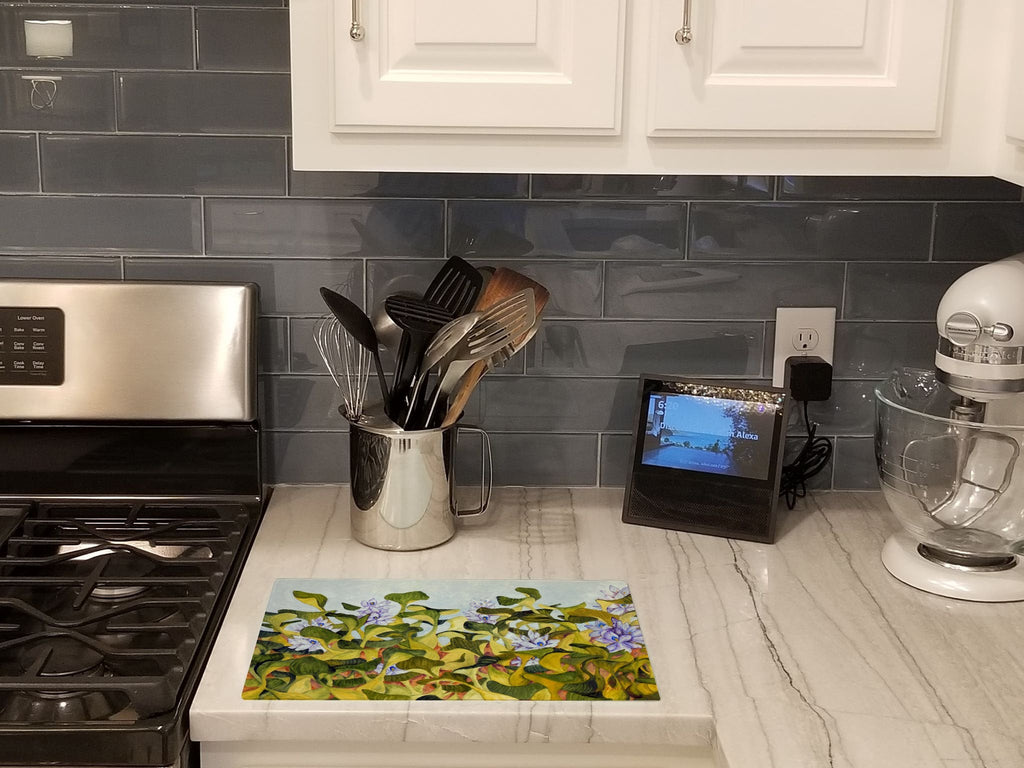 Water Hyacinth by Ferris Hotard Cutting Board Tempered Glass Kitchen Cutting Surface, Heat Resistant Chopping, Non-Slip Feet, Food Prep & Serving