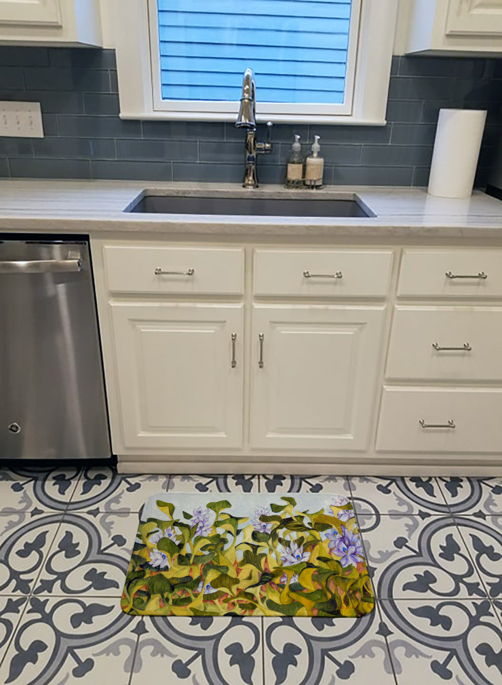 Water Hyacinth by Ferris Hotard Memory Foam Kitchen Mat Machine Washable Anti-Fatigue Cushion Comfort Bath or Kitchen Rug