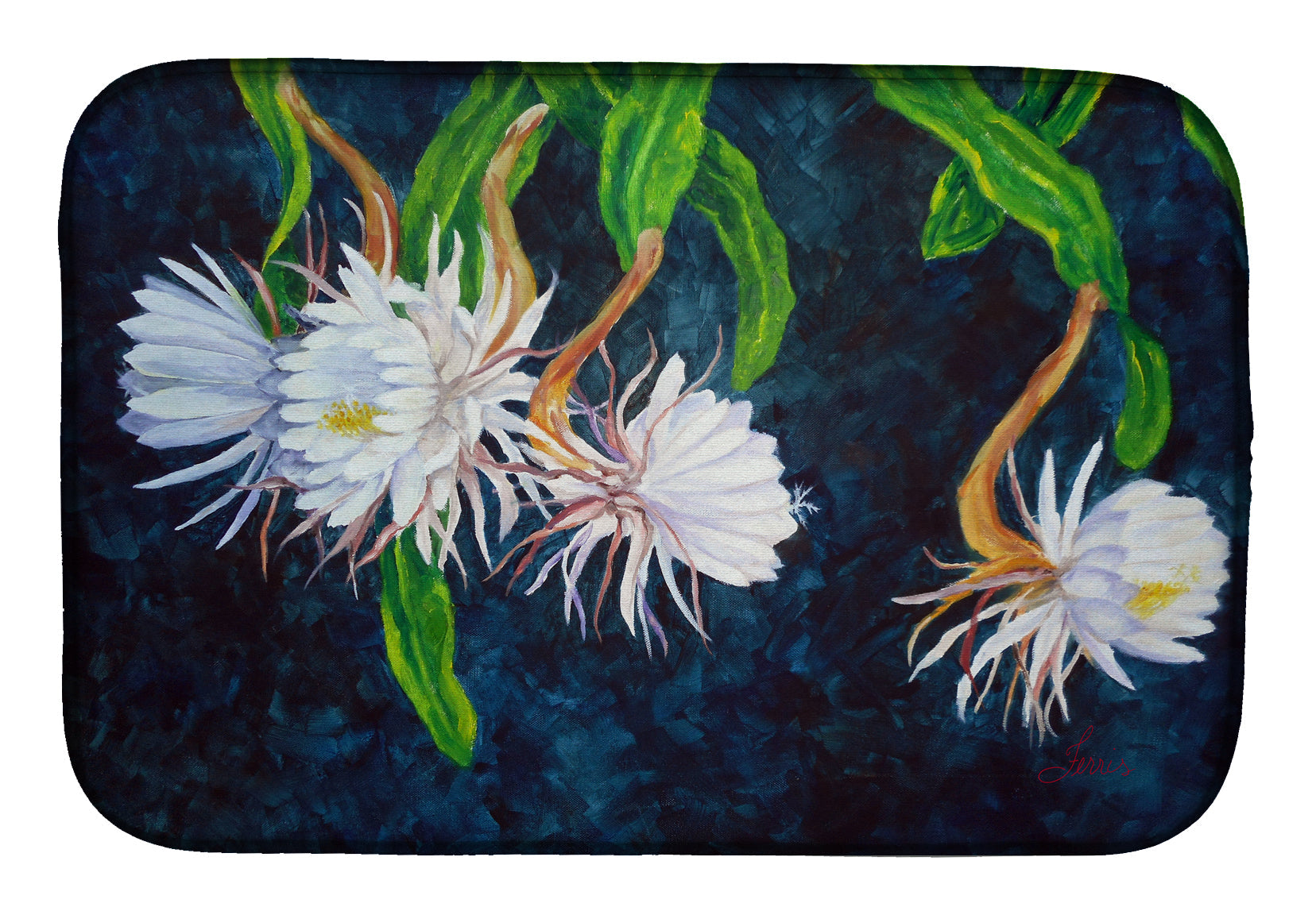 Night Blooming Cereus by Ferris Hotard Dish Drying Mat Absorbent Dish Drying Mat Pad for Kitchen Counter Dish Drainer Mat for Countertop, 14 x 21", Multicolor