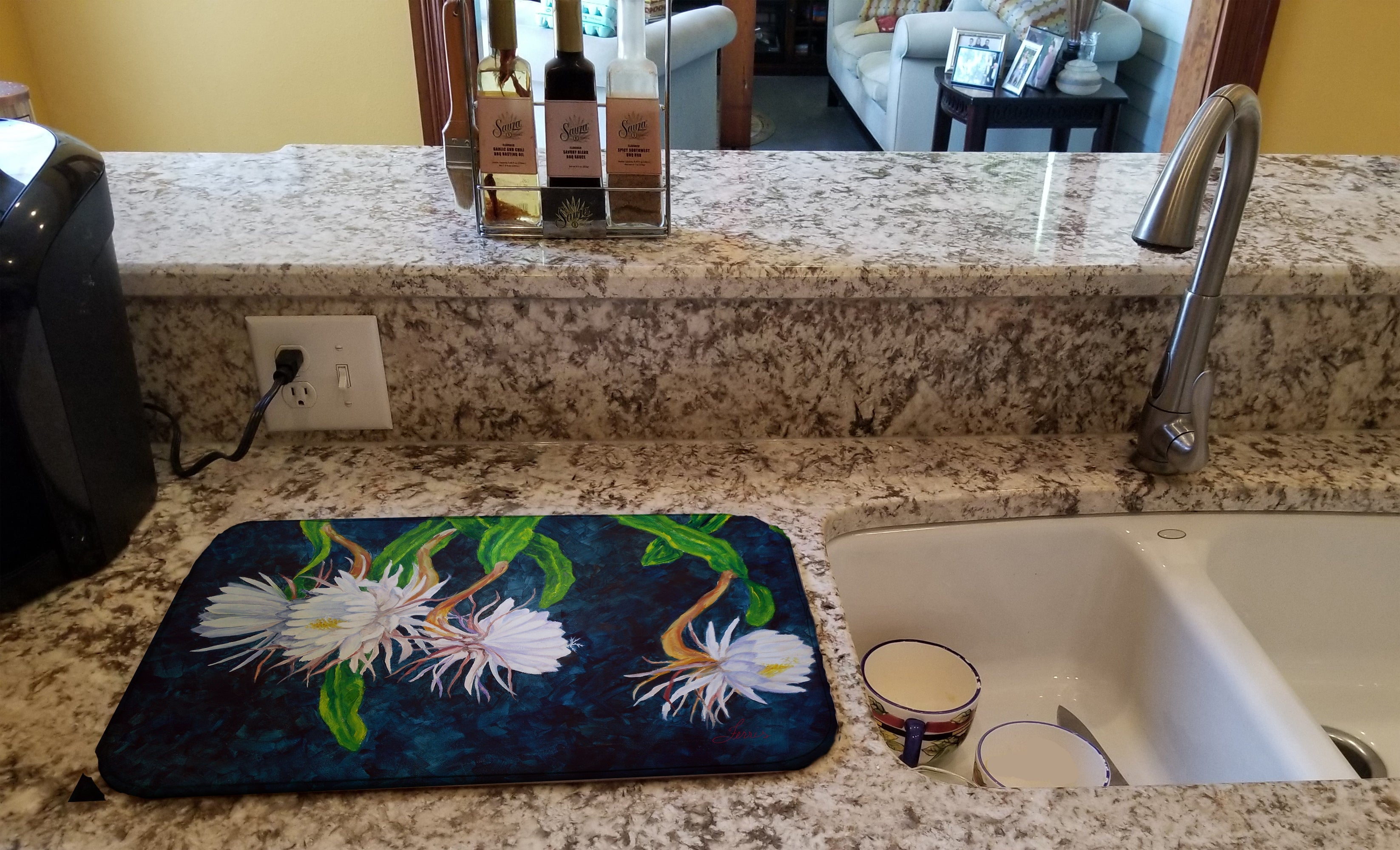 Night Blooming Cereus by Ferris Hotard Dish Drying Mat Absorbent Dish Drying Mat Pad for Kitchen Counter Dish Drainer Mat for Countertop, 14 x 21", Multicolor
