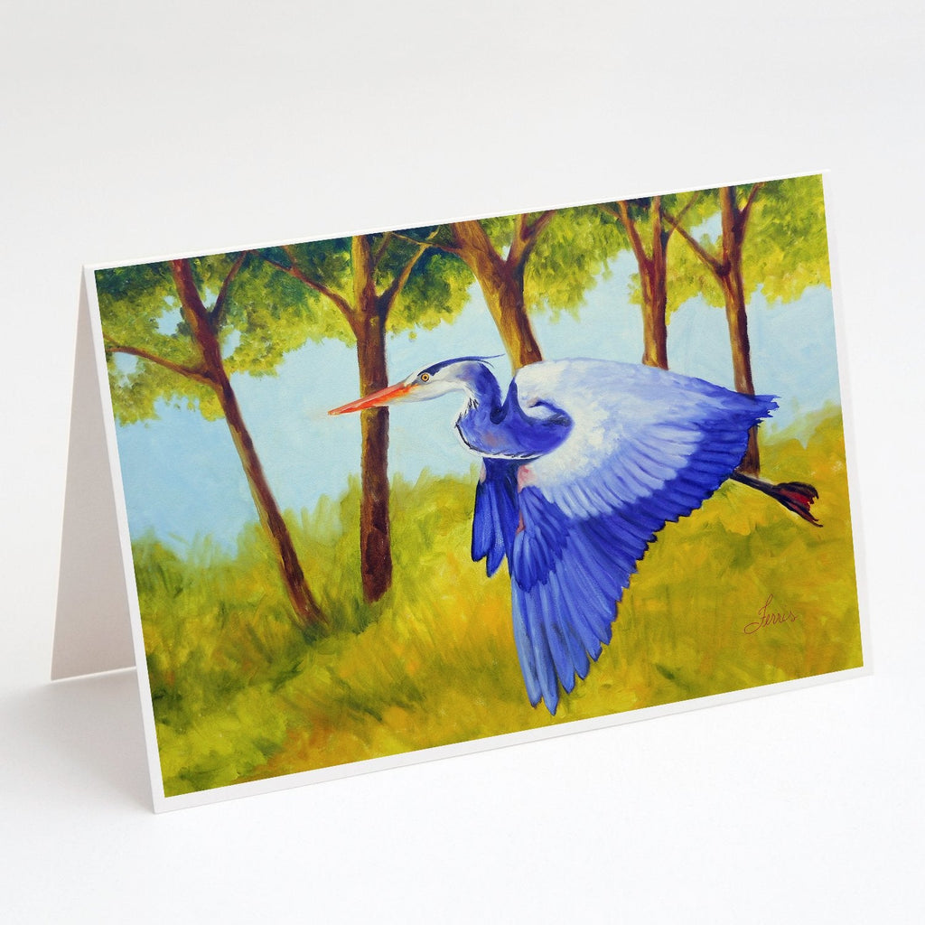 Flying Blue Heron by Ferris Hotard Greeting Cards Pack of 8 Blank Cards with Envelopes Whimsical A7 Size 5x7