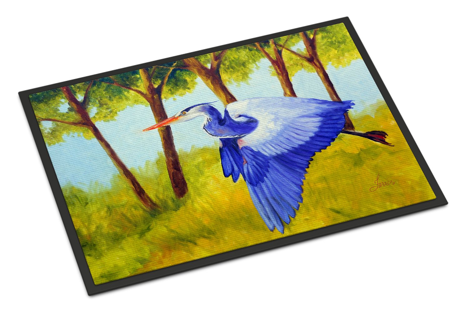 Flying Blue Heron by Ferris Hotard Doormat Indoor Outdoor 24H X 36W Front Door Mat Rugs for Entryway, Non Slip Washable Low Pile,