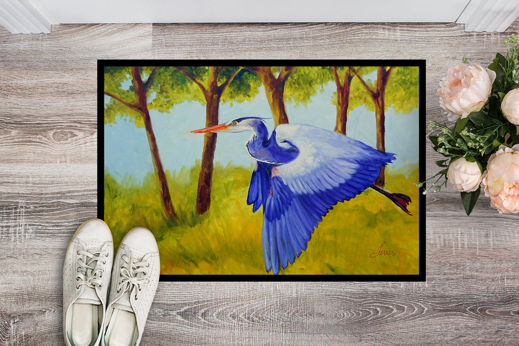 Flying Blue Heron by Ferris Hotard Doormat Indoor Outdoor 18H X 27W Front Door Mat Rugs for Entryway, Non Slip Washable