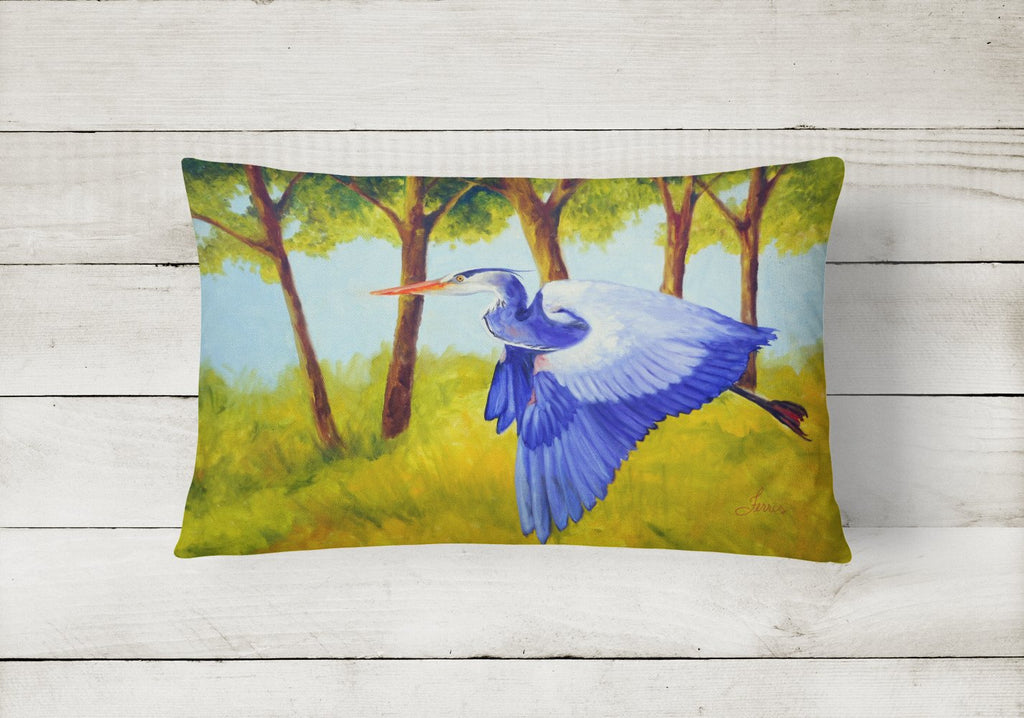 Flying Blue Heron by Ferris Hotard Decorative Throw Pillow 12x16 Indoor Outdoor Accent Cushion, Fabric Cover with Insert for Sofa, Bed, Porch & Living Room