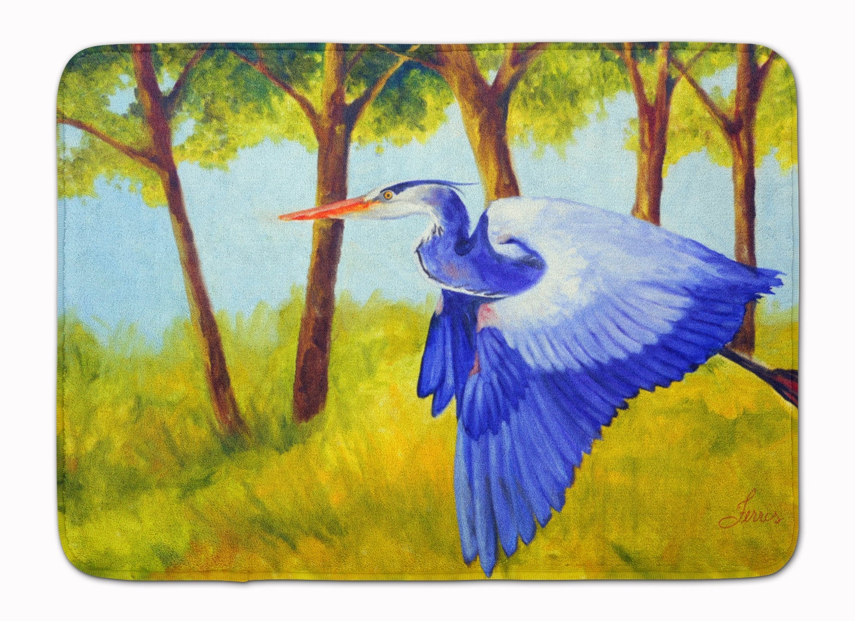 Flying Blue Heron by Ferris Hotard Memory Foam Kitchen Mat Machine Washable Anti-Fatigue Cushion Comfort Bath or Kitchen Rug