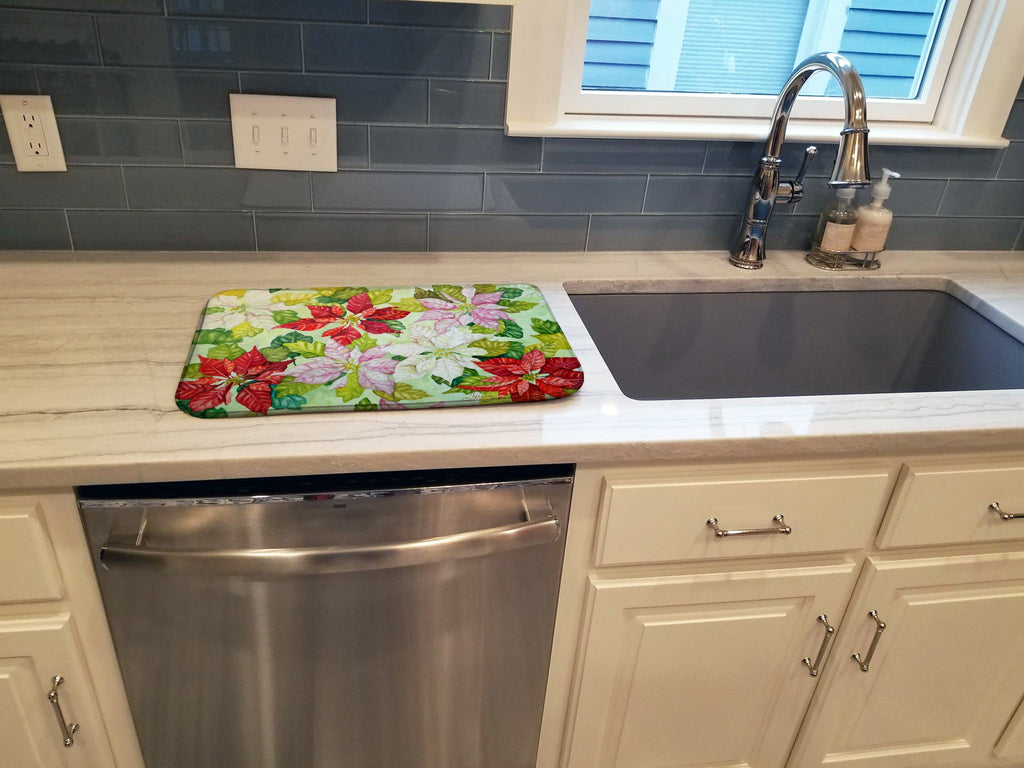 Poinsettias by Ferris Hotard Dish Drying Mat Absorbent Dish Drying Mat Pad for Kitchen Counter Dish Drainer Mat for Countertop, 14 x 21", Multicolor