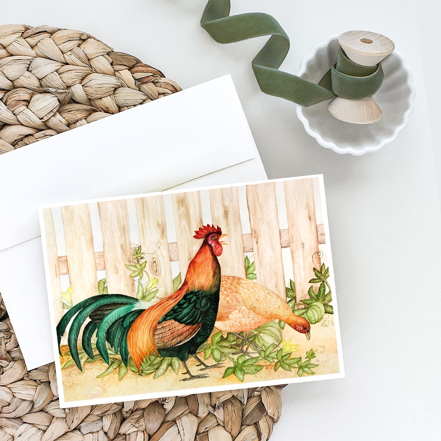 Chicken and Rooster by Ferris Hotard Greeting Cards Pack of 8 Blank Cards with Envelopes Whimsical A7 Size 5x7
