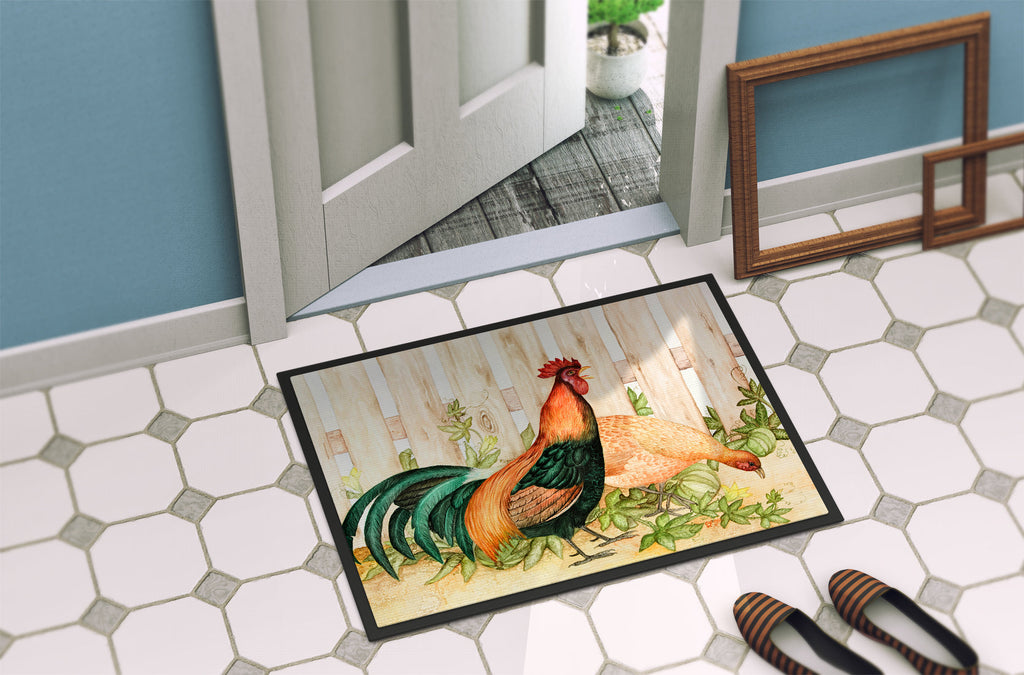 Chicken and Rooster by Ferris Hotard Doormat Indoor Outdoor 18H X 27W Front Door Mat Rugs for Entryway, Non Slip Washable